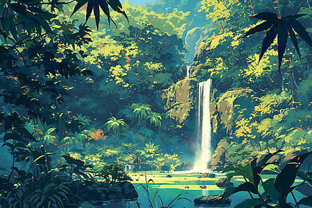 热带森林中的瀑布图片