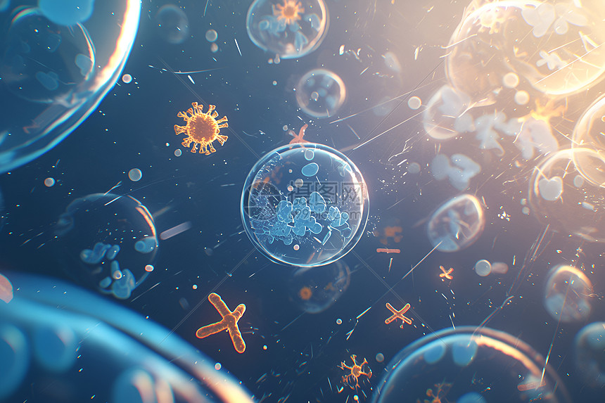 微观世界中悬浮的细菌图片