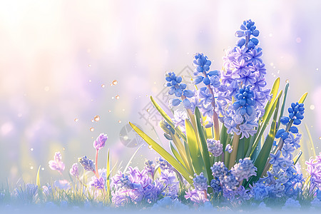清晨草坪紫丁香绽放图片