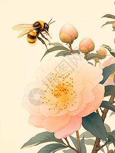 一只蜜蜂在授粉图片