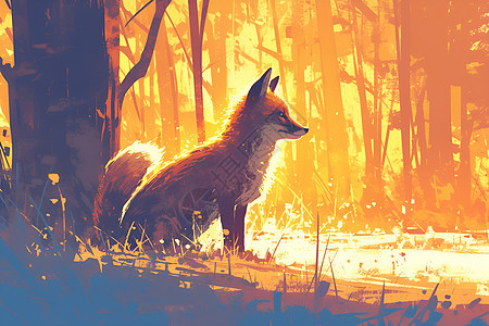 黄昏树林里的狐狸图片