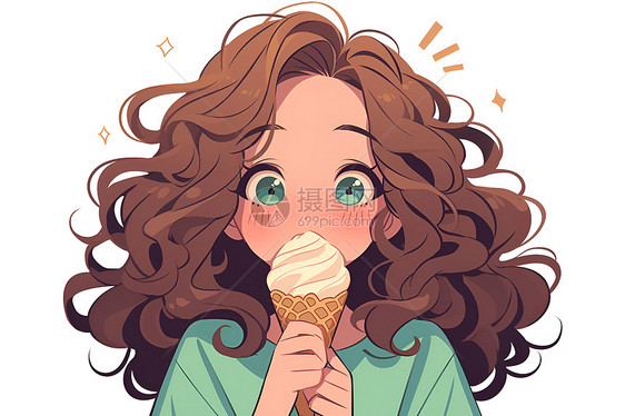 开心女孩吃冰淇淋图片