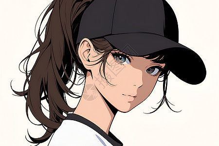 白衣女孩戴着棒球帽图片