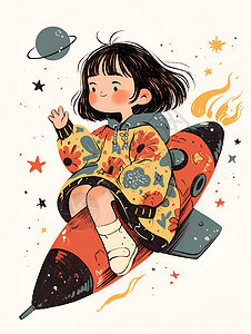 小女孩骑着火箭背景图片