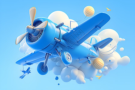 飞翔的蓝色飞机背景图片