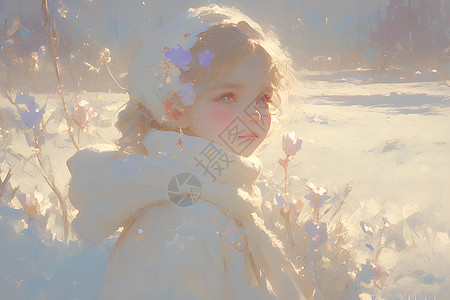 雪地里的小女孩图片