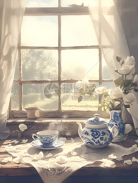 美丽的青花瓷茶壶图片
