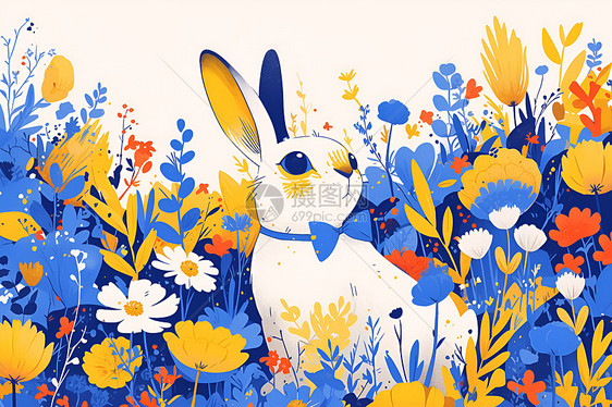 野花中的小兔子图片