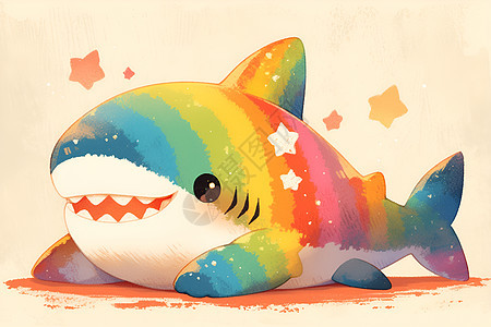 可爱的彩虹色鲨鱼图片