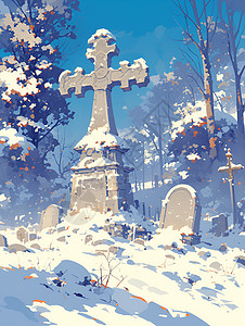 雪覆盖的墓地图片