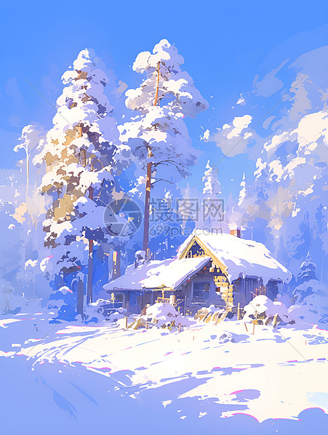 雪中孤独的小木屋图片