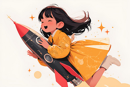 快乐少女骑着火箭图片