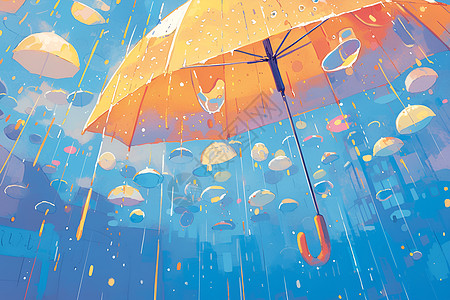 彩色伞底下的雨滴飞溅图片
