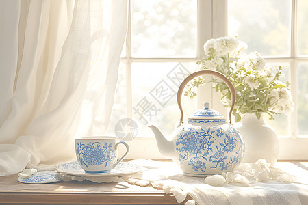 阳光下的茶壶图片
