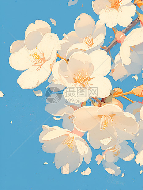 盛开的樱花插画图片