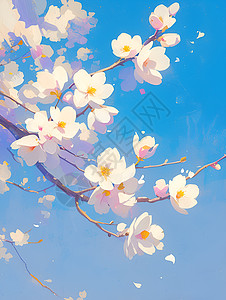 唯美蔚蓝天空下的樱花插画