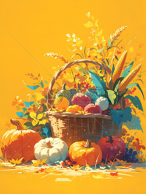 丰收秋季的果篮图片