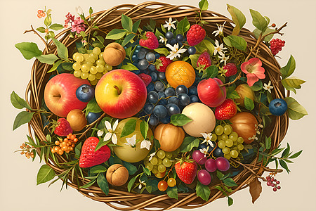 云南美食各种水果的插画插画