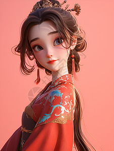 中国风少女红袍妆饰图片