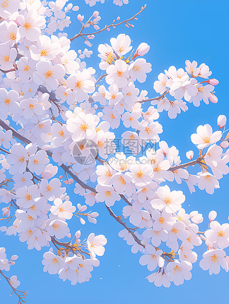 樱花绽放在清澈蓝天下图片