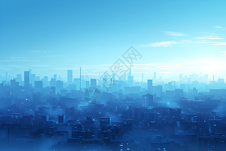 雾中的蓝色现代城市图片