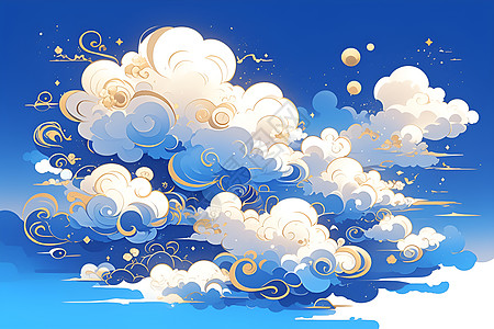 云端彩绘插画背景图片