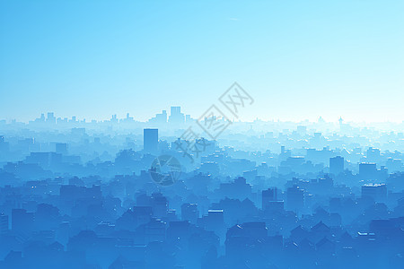 城市蒙上轻薄蓝色雾气图片