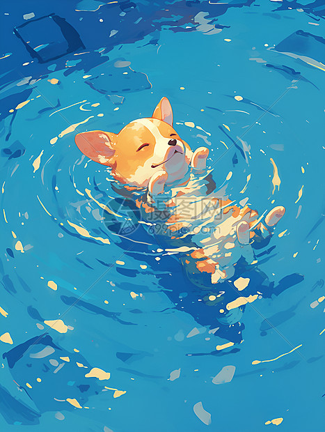 快乐游泳的小狗图片