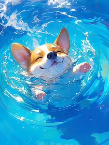 闭着眼睛游泳的狗狗图片