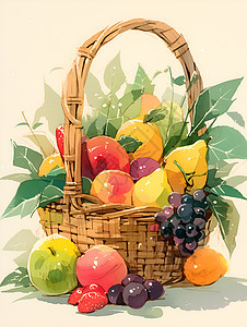 果篮里新鲜的水果图片