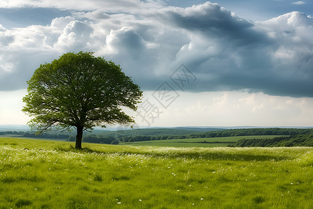 草地上的树木背景图片