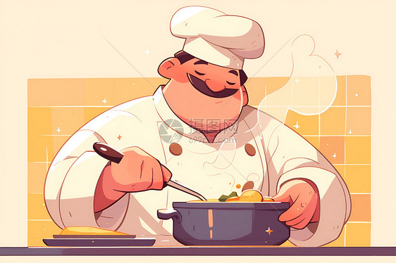 烹饪美味食物的卡通厨师图片