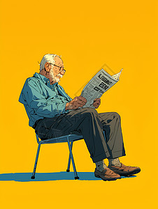 老人阅读报纸插画