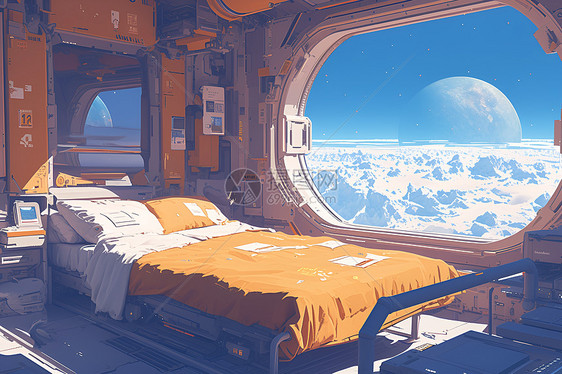 太空屋内舒适的床图片