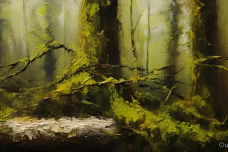 森林风景森林油画美景插画