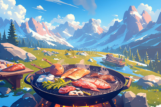 山顶中的烤肉图片