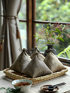 竹篮中健康的食物粽子图片