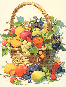 水果篮中多样的水果图片