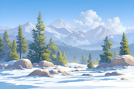雪地上的树插画