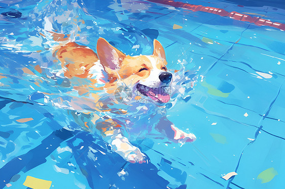 小狗游泳图片