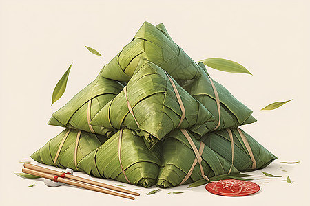 端午节美味的绿叶粽子插画