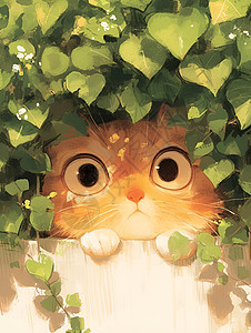 树叶下的小猫咪图片