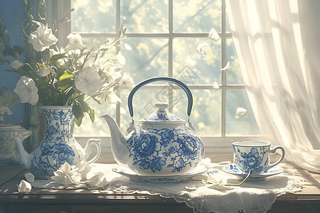 精致的陶瓷茶具背景图片