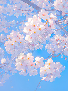 白色樱花飘满蓝天图片