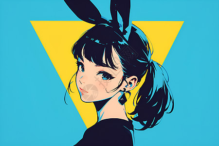 可爱女孩戴着兔耳朵背景图片