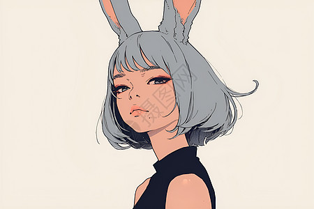 可爱的女孩戴着兔耳朵图片