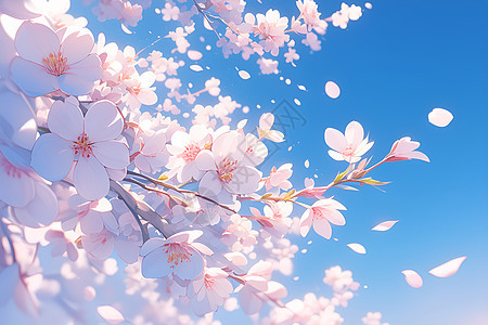 白樱花绽放于蔚蓝天空图片