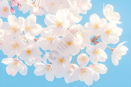 樱花盛开在蓝天下图片
