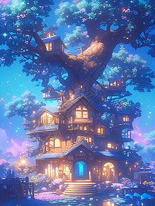 大树下的房子背景图片
