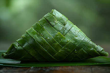 粽香绿叶包裹的三角粽背景